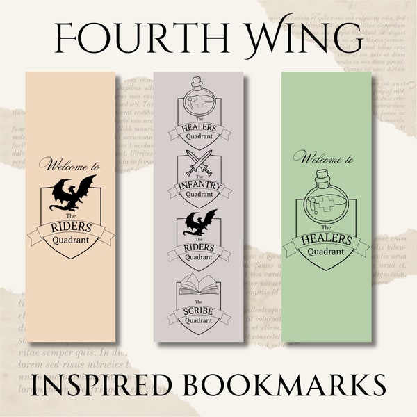 Fourth Wing and Iron Flame Inspired Bookmarks with Scribe Quadrant | Riders Quadrant | Healers Quadrant | Infantry Quadrant - 5 Designs