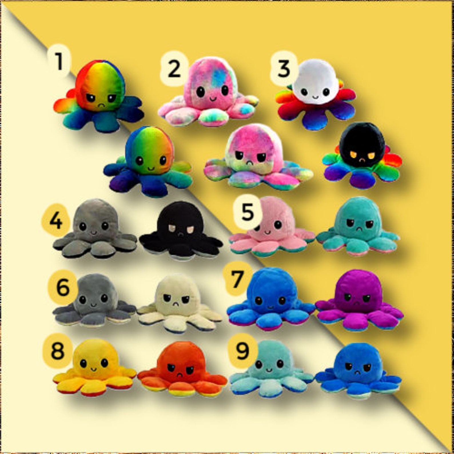 Reversible Mood Plush Octopus MoodChanging Happy Mad Etsy