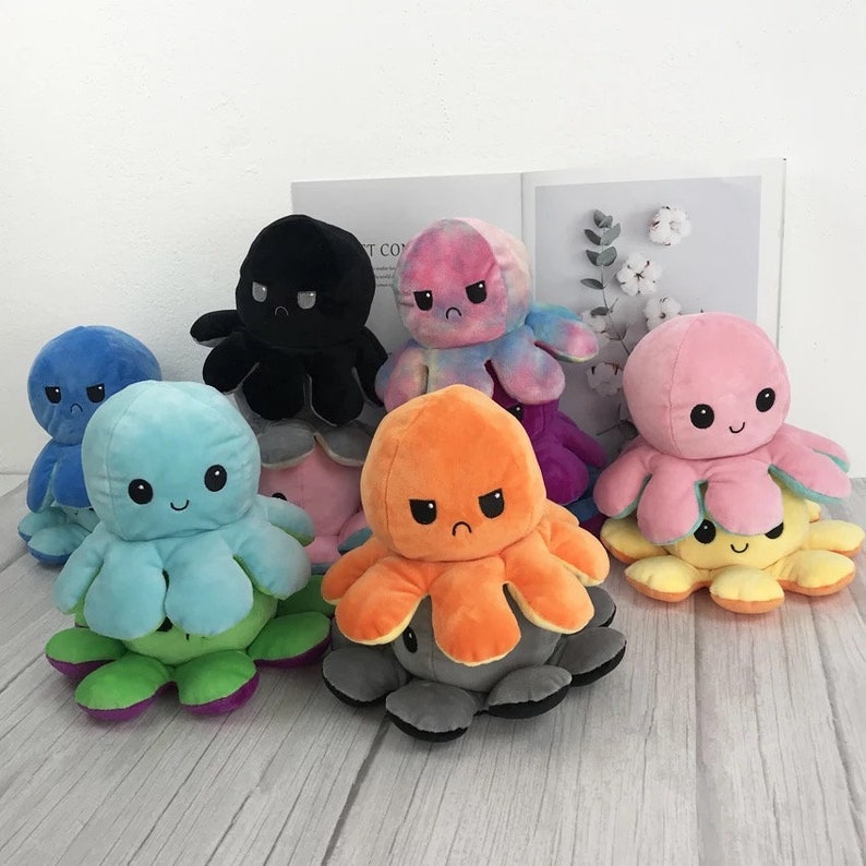 Reversible Mood Plush Octopus Mood-Changing Happy Mad | Etsy
