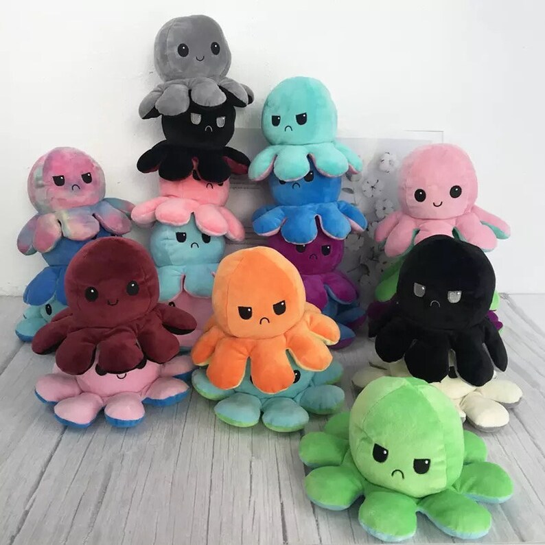 Reversible Mood Plush Octopus Mood-Changing Happy Mad | Etsy