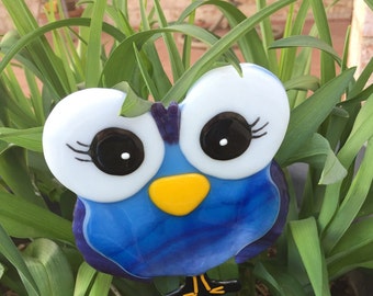 Fused Glass Owl Plant or Garden Stake, Potted Plant Stake