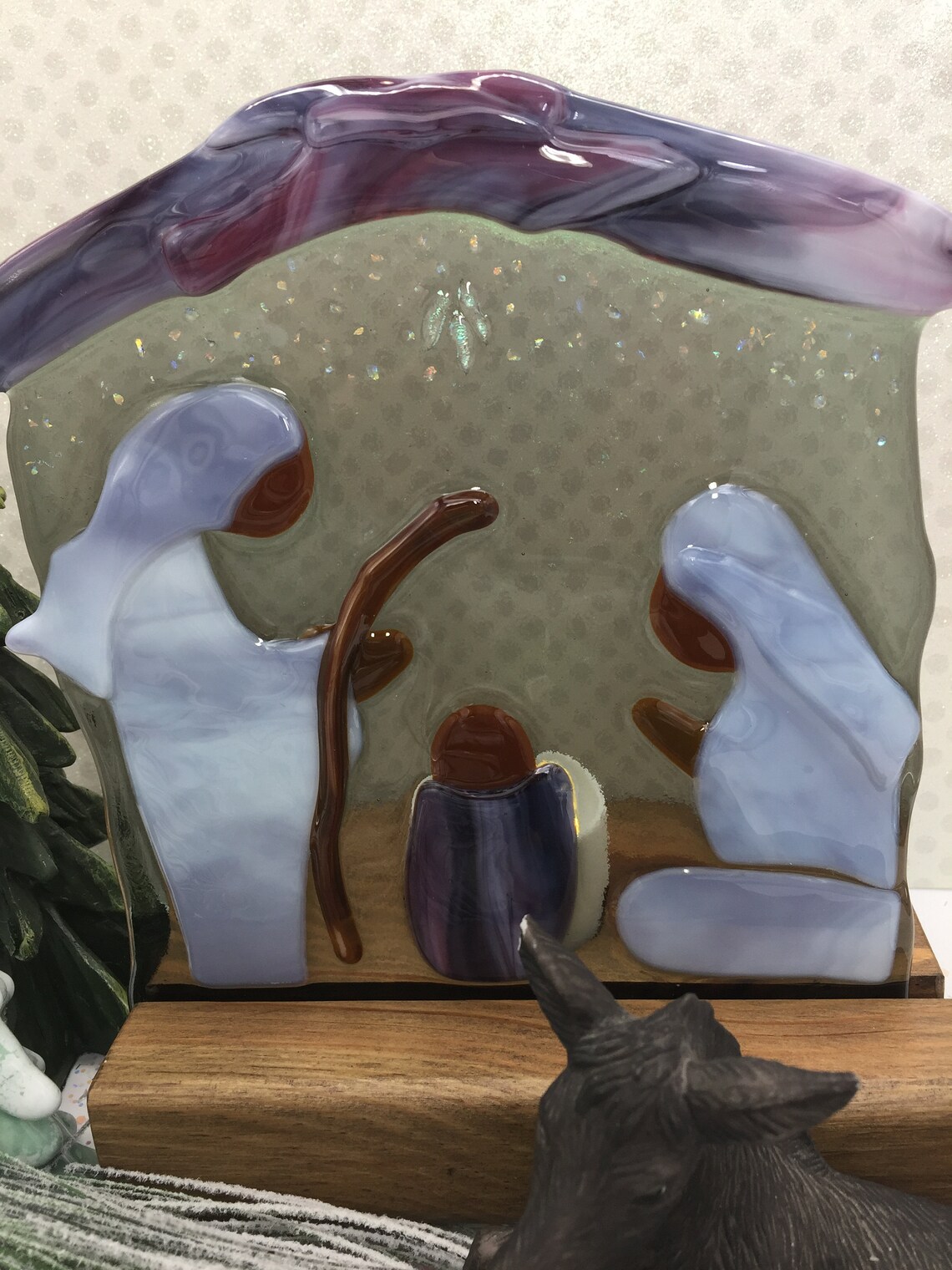 Fused Glass Nativity Lighted Manger Scene Joseph Mary and Etsy