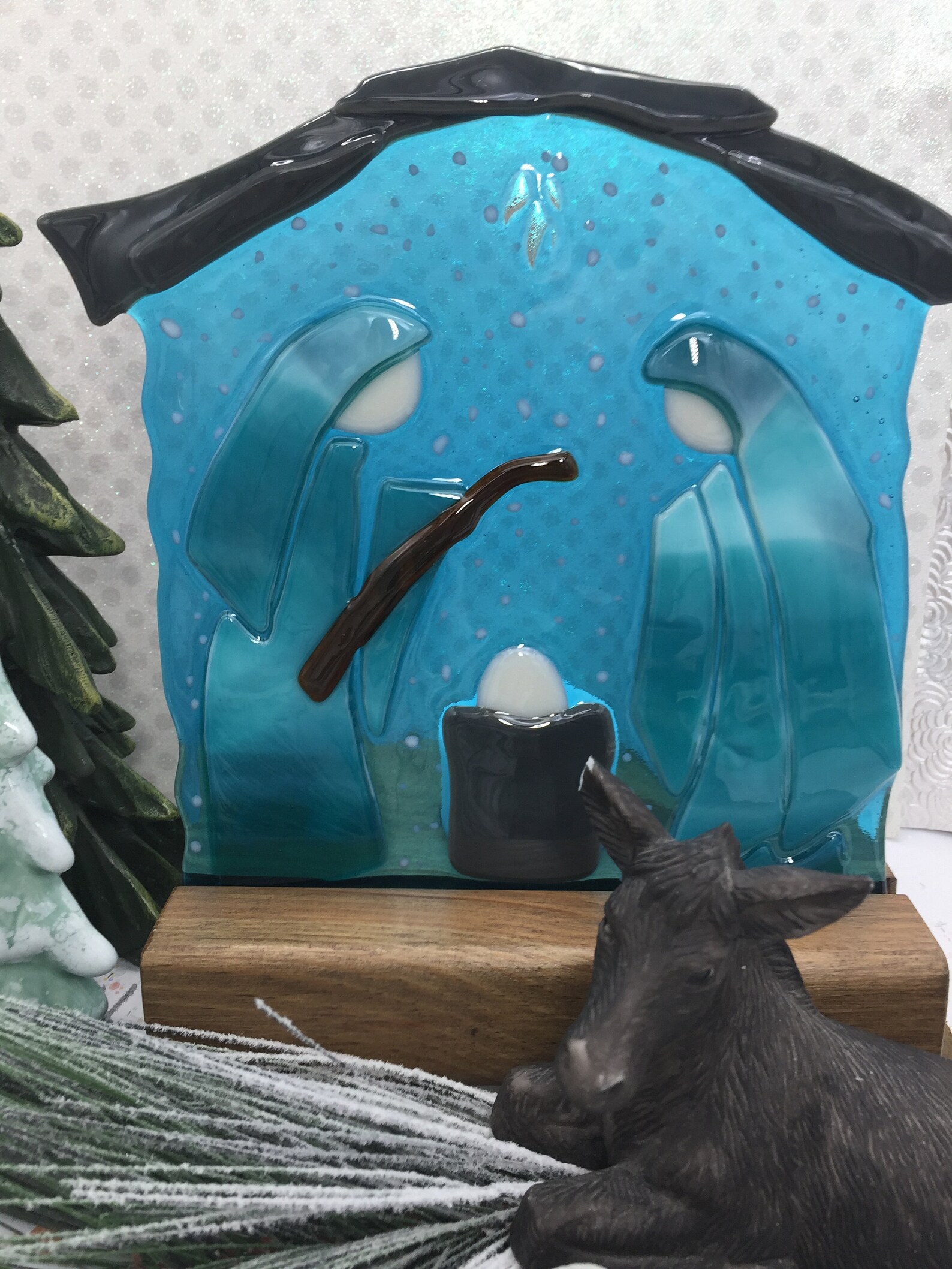 Fused Glass Nativity Lighted Manger Scene Joseph Mary and Etsy