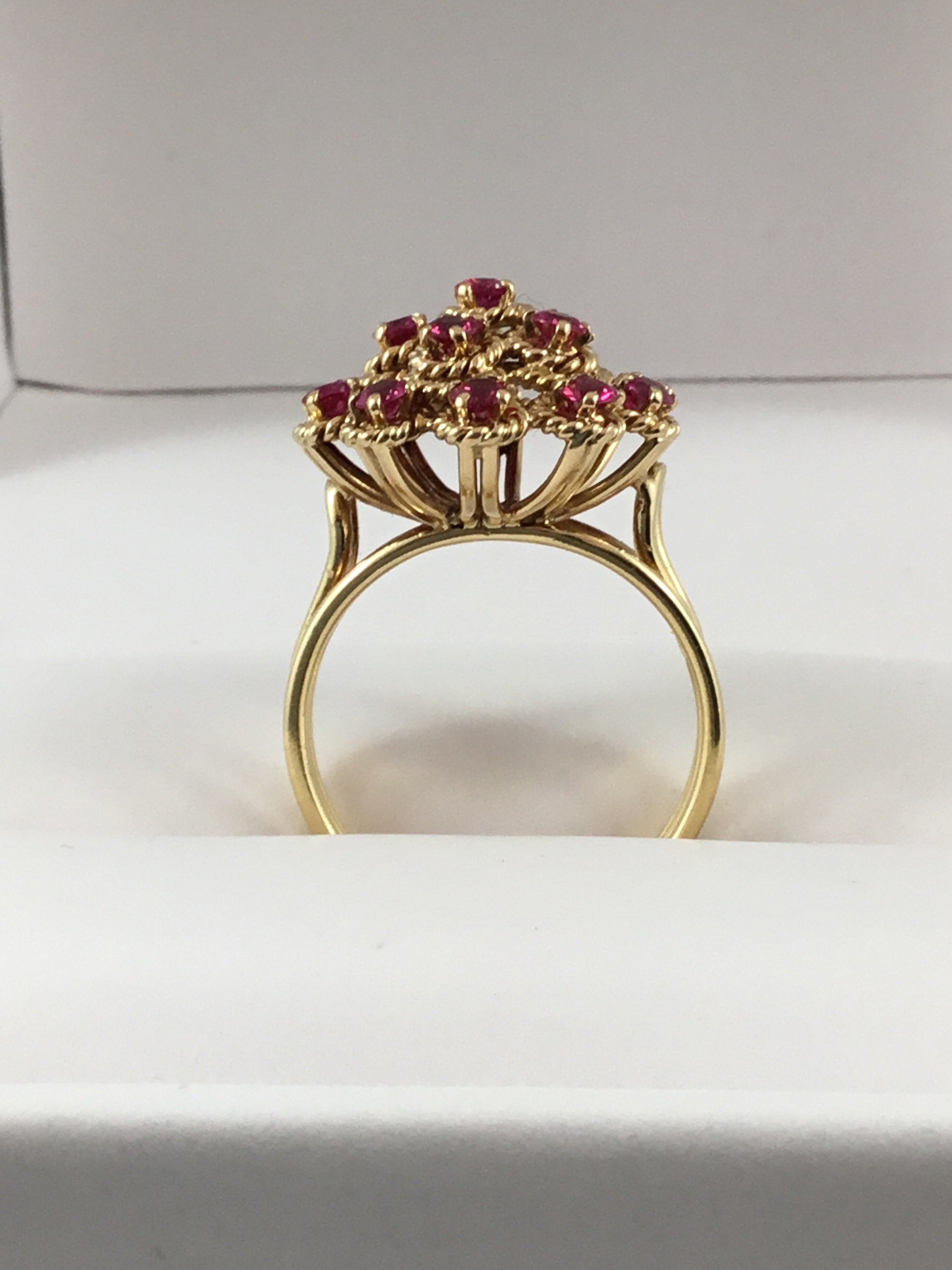 Vintage 1960's 14 Karat Yellow Gold Ruby & Diamond Flower/Heart