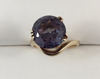 10k yellow gold purple sapphire ring mid century minimalist modernist size 6 1/4 US