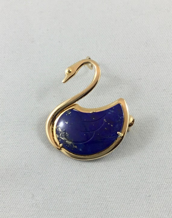 Lapis Lazuli 14k yellow gold swan pendant brooch p