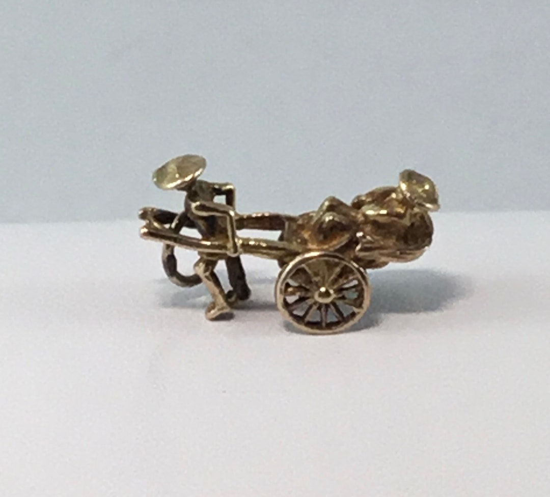 14k Yellow Gold Rickshaw Charm for Bracelet or as Pendant Asian Travel ...