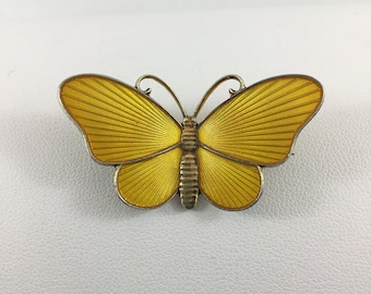 Ivar Holth Norway yellow  butterfly brooch sterling silver and enamel guilloche