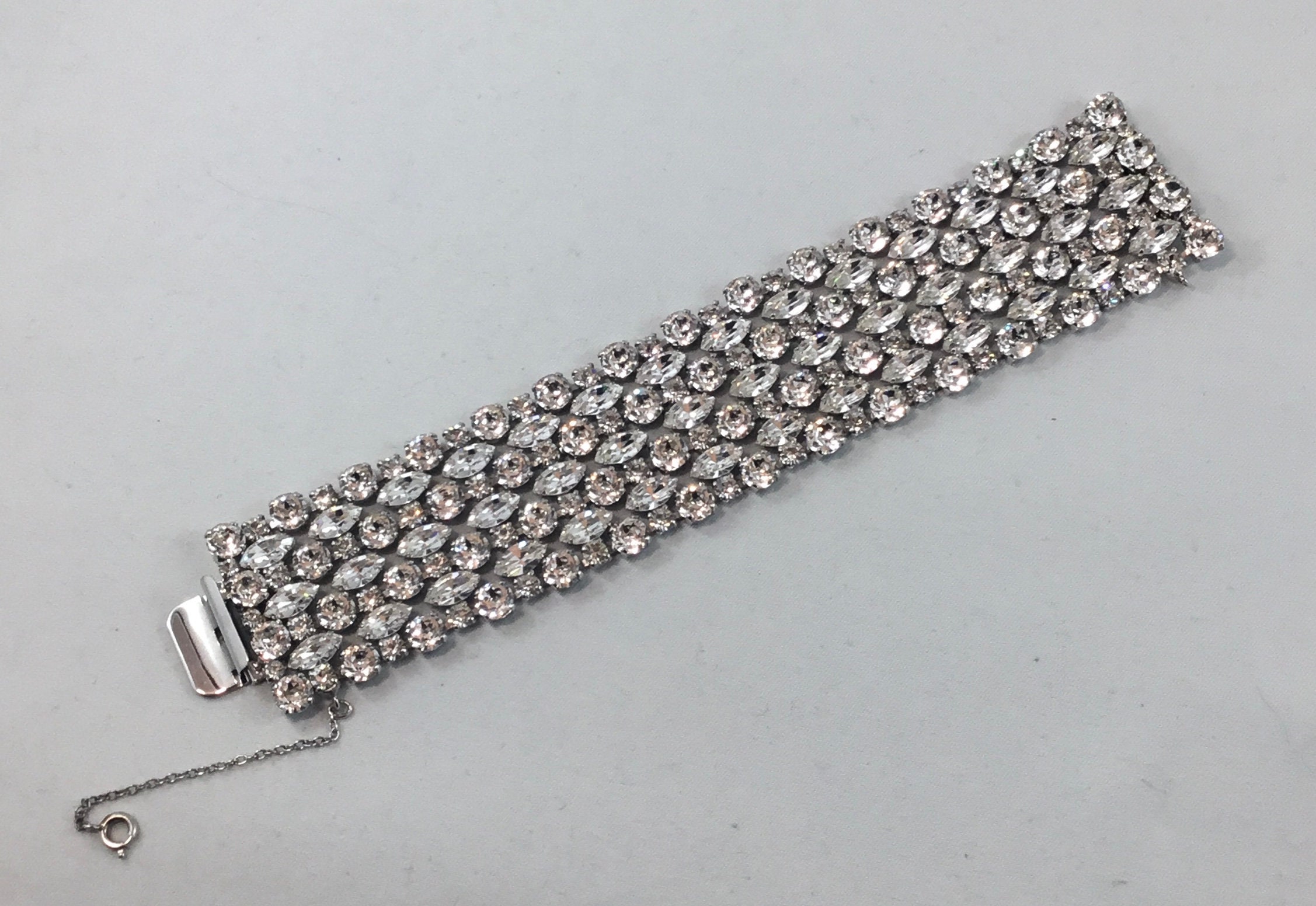 Vintage Sterling Silver Geometric Row Link Bracelet 60's