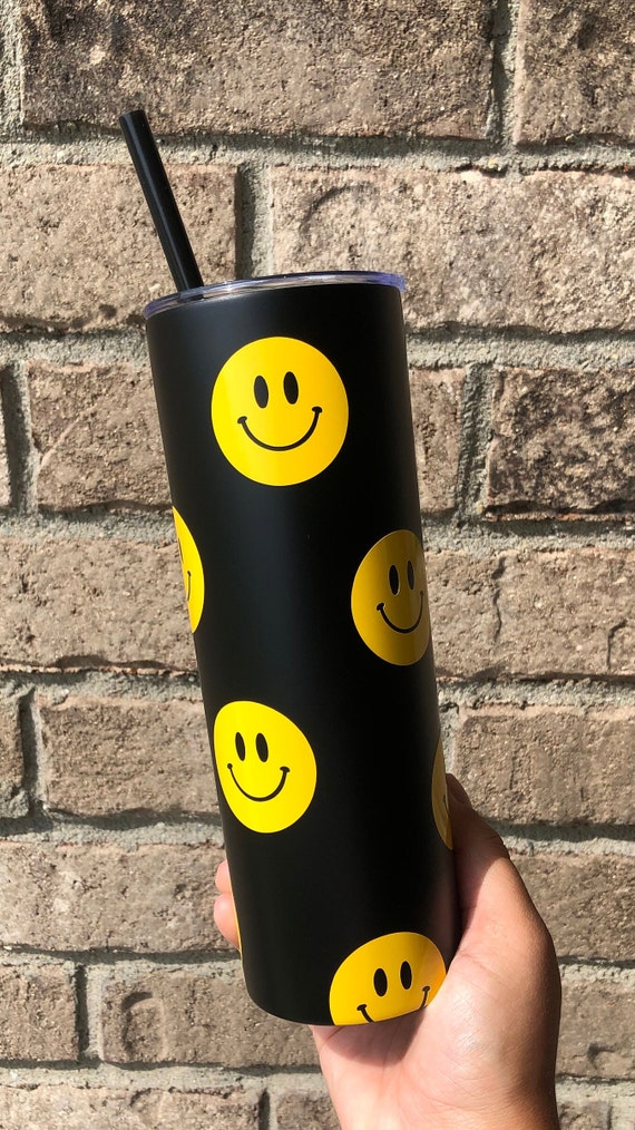 Smiley Face, Smiley, Smiley Face Cup, Smiley Face Tumbler, Tumbler,  Reusable Cup, Black Tumbler, White Tumbler, Tumbler Gifts, Cup Gifts 