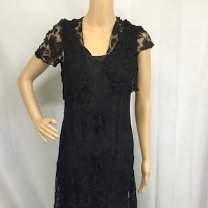 1920s Lace Flapper Dress/ True Vintage 20s Dress/ Black Lace Dress/  Label Blenda Chicago/Art Deco Dress/ Downtown Abby Dress