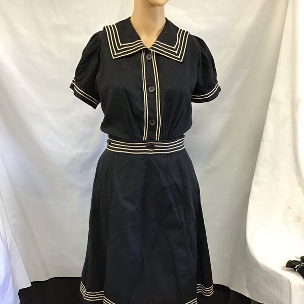 Victorian 1890s Bathing Costume -Antique Swimsuit Bathing Suit Bloomers and Skirt  1890s - Black and White Victorian Bathing Costume