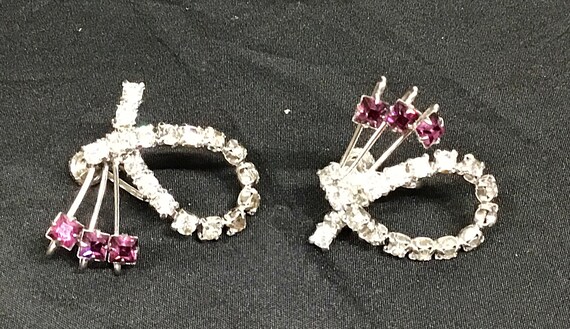 Vintage Art Deco Clear & Amethyst Crystal Rhinest… - image 4