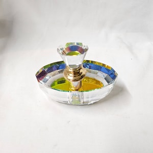 Vintage  Glass  Perfume Bottle Rainbow Color Top  Art Deco - Beautiful Glass Perfume Bottle - Vintage  Dresser Bottle