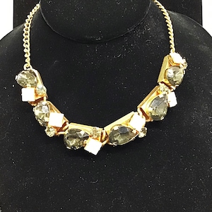 Vintage 1950s Rhinestone Crystal Choker Chunky Collar  Necklace Topaz rhinestone Choker