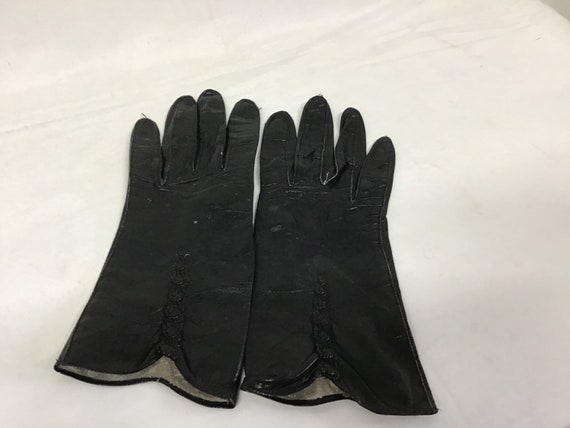 Alexette Leather Gloves - Vintage Black Leather G… - image 1
