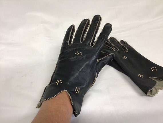 Vintage Leather Gloves - Size 6 3/4 Leather Glove… - image 2