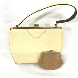 Vintage 1950&#39;s - ESCORT BAG -  Cream Beige Snakeskin Hand Bag- Vintage Purse