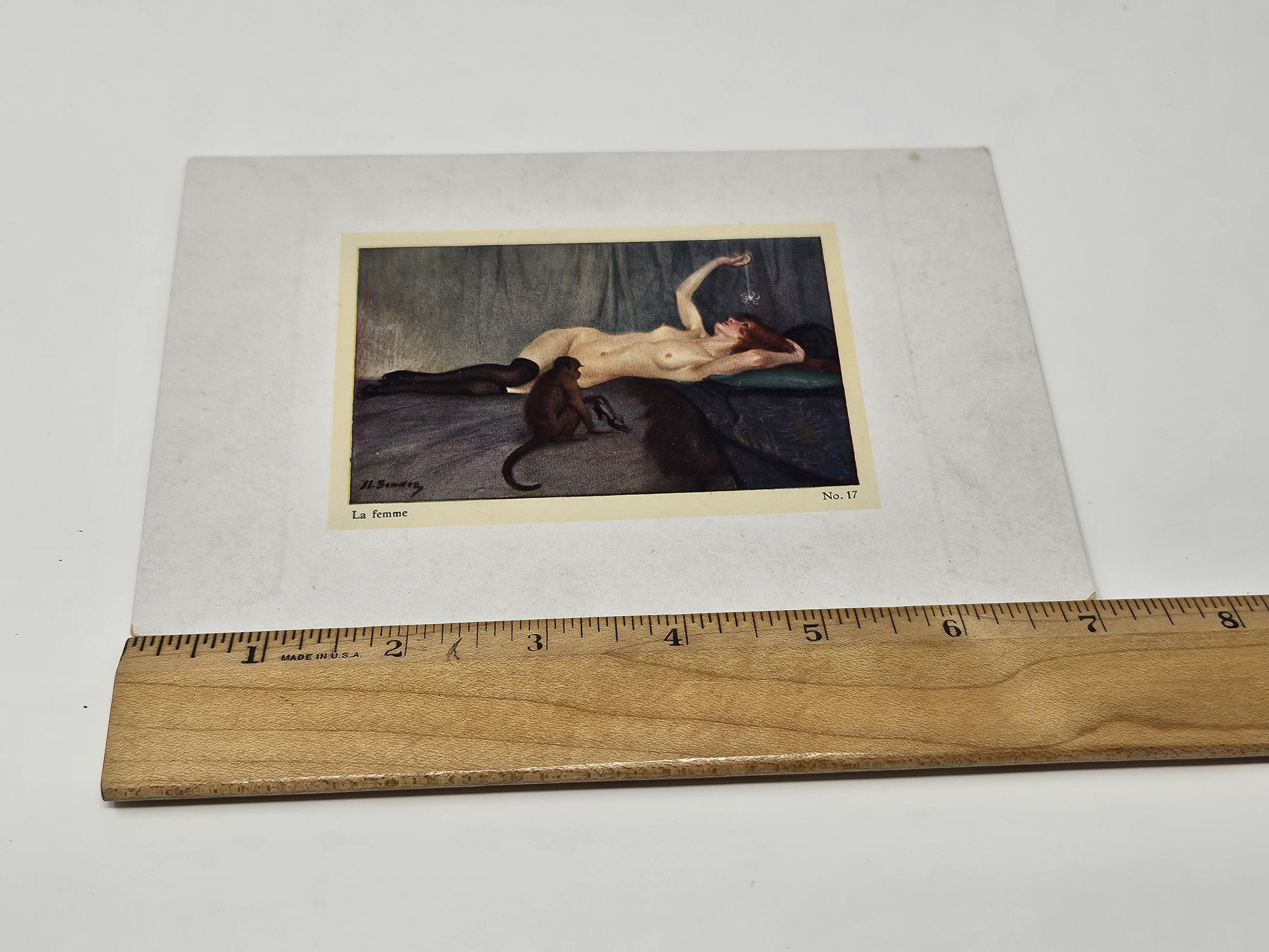 Antique 1920s Art Deco Art Print Card Glamour Pinup Fantastic Risque ...