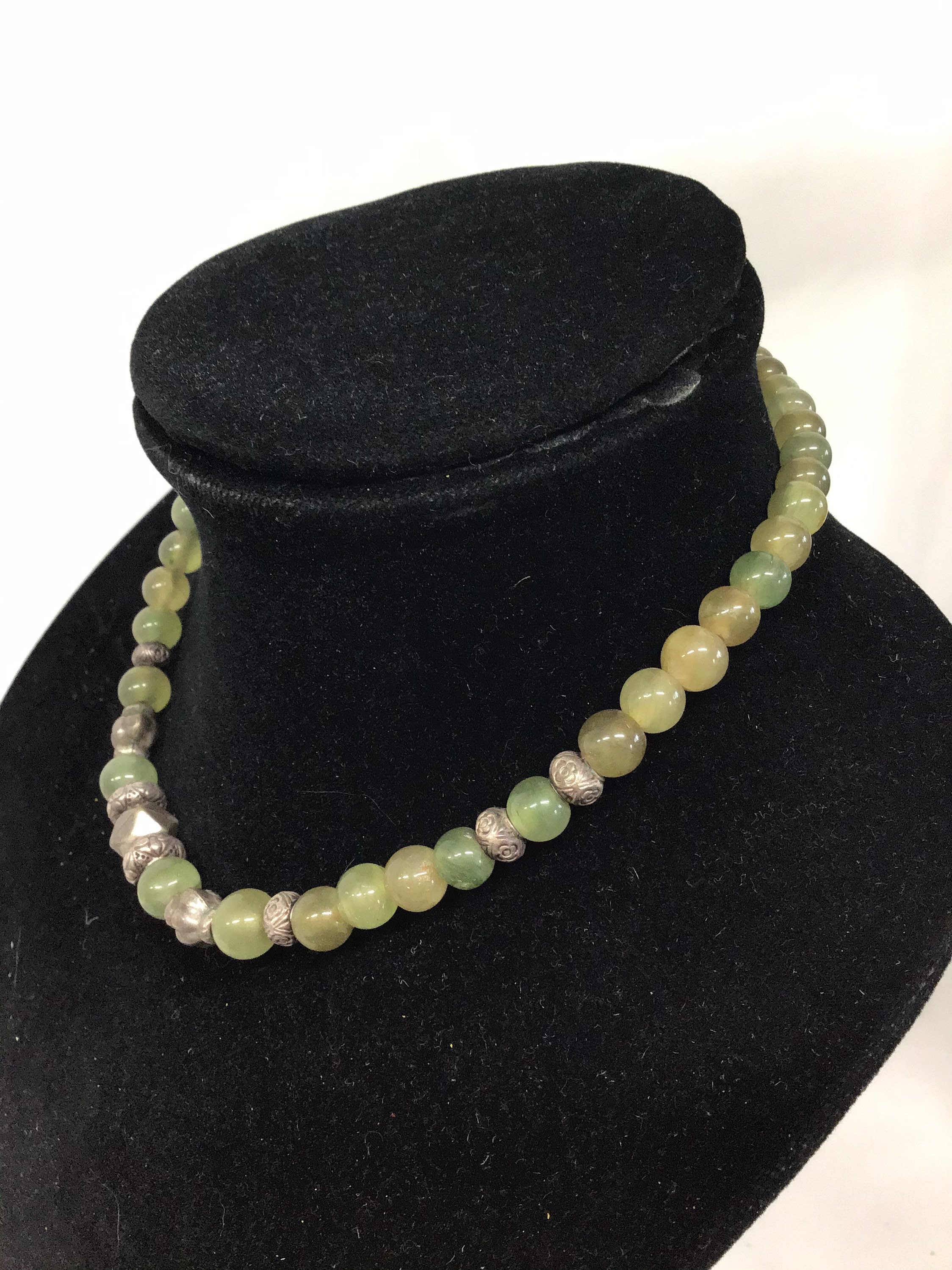 Collier Sautoir Ancien En Jade Et Pierres - Longueur 1m30 - Occasion