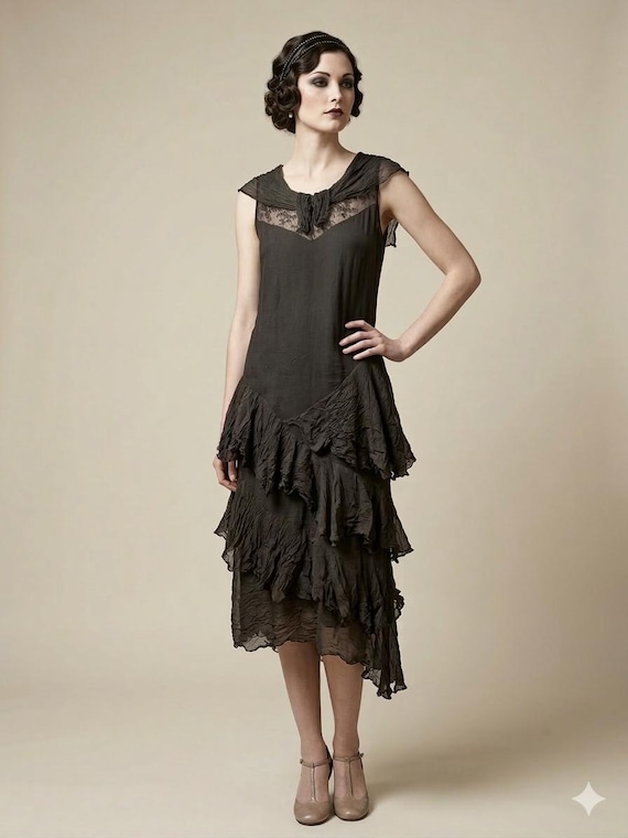 chiffon flapper dress 1920's Fuchsia Chiffon Flapper Dress Deluxe Women's Costume AbracadabraNYC