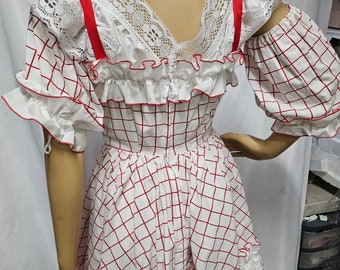 Red & White Western Dance Dress | Prairie Dress  | Western Pin Up Dress | Square Dance Dress | Rockabilly Dress  - X-Small