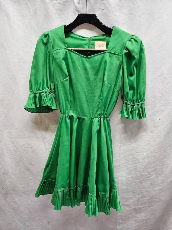 Vintage Western Square Dance Dress Bright Green P… - image 4
