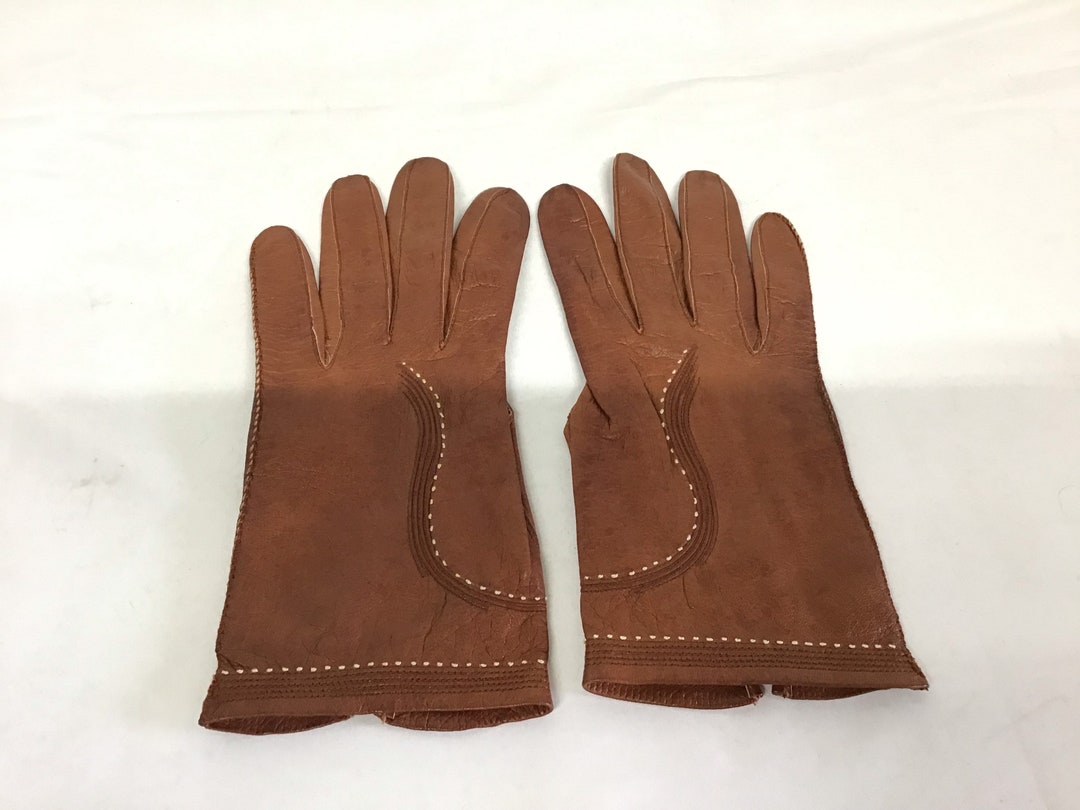 Vintage Brown Kid Skin Gloves Aris of Paris Leather Gloves Ladies 1950s
