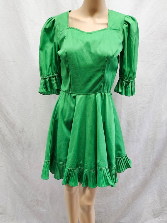 Vintage Western Square Dance Dress Bright Green P… - image 1