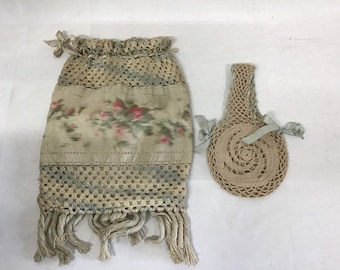 2 Antike viktorianische Häkeltaschen - Viktorianische Damen Seidentasche - Kleine viktorianische Handgelenktasche