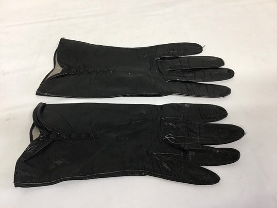 Alexette Leather Gloves - Vintage Black Leather G… - image 3