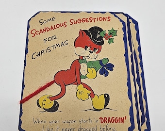 1930s- 40s Funny  Christmas Greeting Card - Red Cat - Scandalous Suggestions