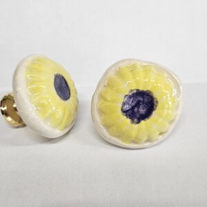 Pair Yellow Flower Ceramic Cabinet Knobs Pulls \  Natural Home Decor \ Yellow Flower Ceramic Drawer Pull Knob \ 1.5"  - 30mm drawer knob