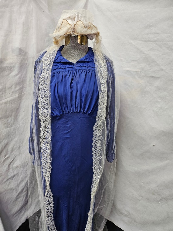 Antique 1920s Blue Wedding Dress & Veil - 1920s We