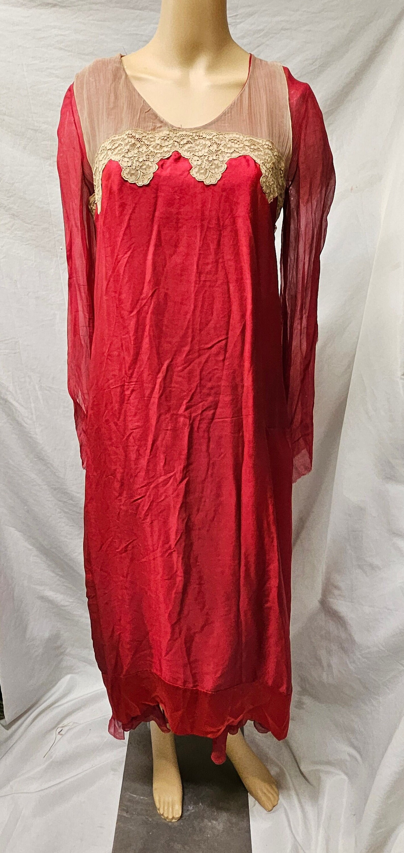 Antique 1920s Red Silk Dress - Original -drop Waist Small - Medium ...