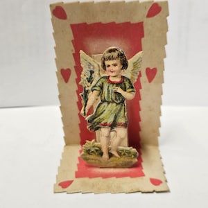 Small Antique Victorian  Diecut Fold-out Cheub Angel Card Germany