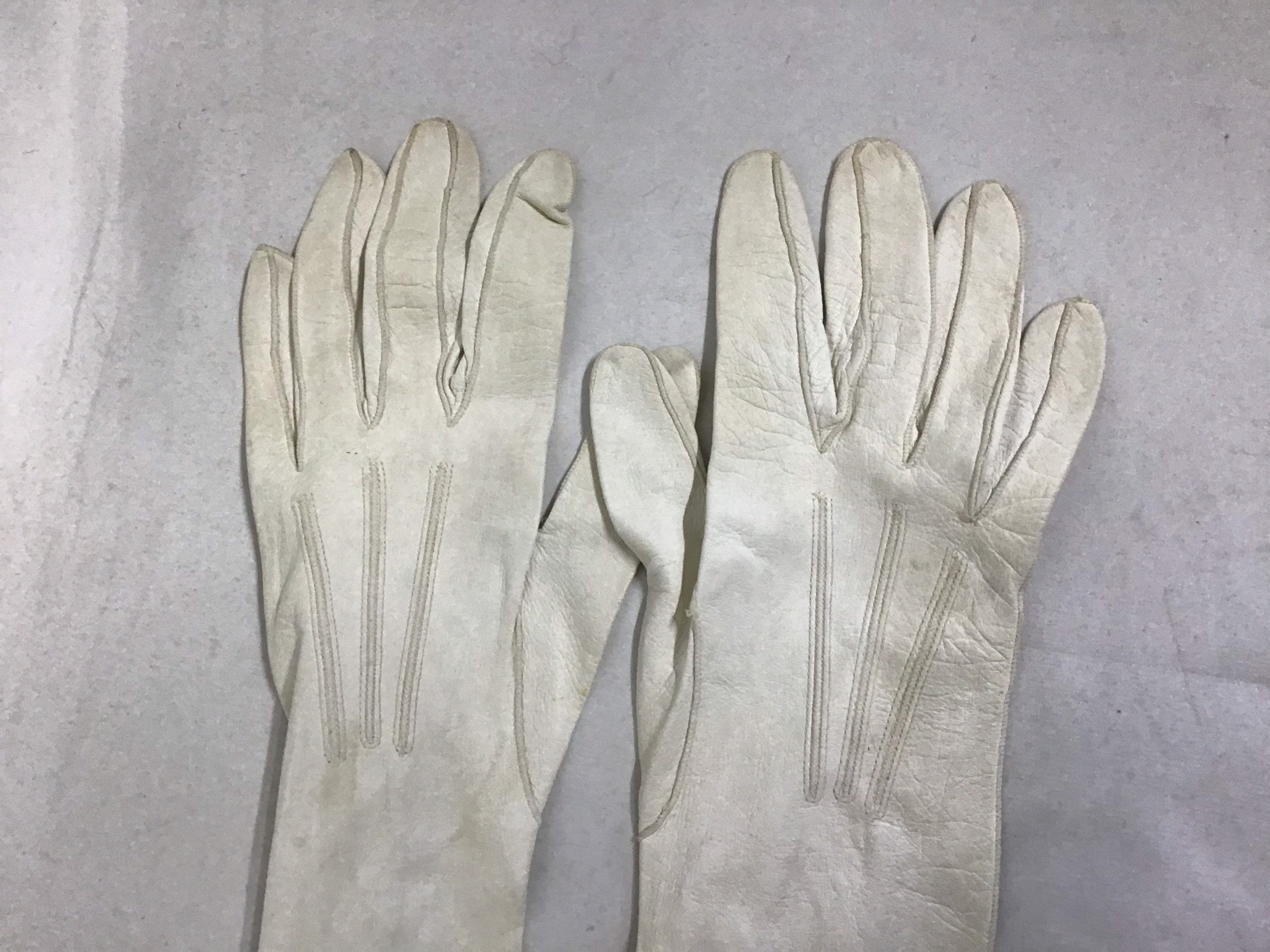 Vintage White Opera Kid Skin Gloves Vintage Leather Opera Gloves Size 6