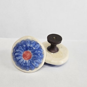 Pair Blue Flower Ceramic Cabinet Knobs Pulls \  Natural Home Decor \ Blue Flower Ceramic Drawer Pull Knob \ 1.5"  - 30mm drawer knob