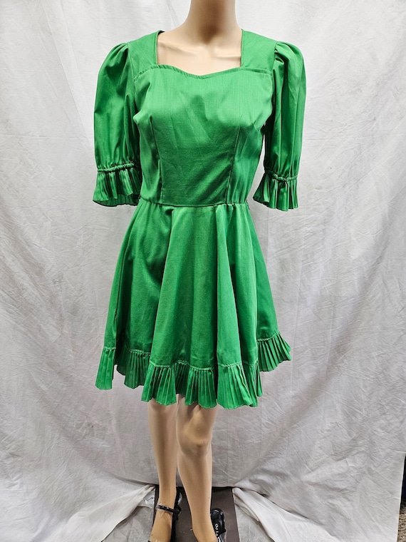 Vintage Western Square Dance Dress Bright Green P… - image 2