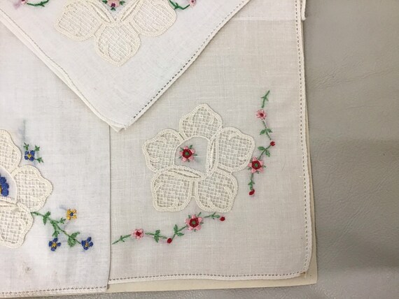 Three Antique Floral and Lace Embroidered Handker… - image 6