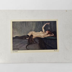 Antique 1920s Art Deco Art Print Card Glamour Pinup Fantastic Risque Flapper Trade Card Ephemera WW1