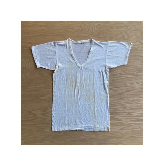 Vintage 80s Blank White V-Neck T-Shirt