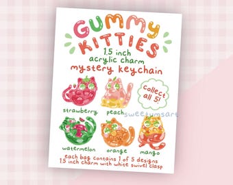 Gummy Kitty Mystery Keychain l Kawaii Blind Bag Acrylic Charm
