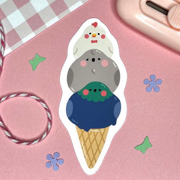 Bird Ice Cream Vinyl Stickerl Cute Bird Icecream Cone Sticker