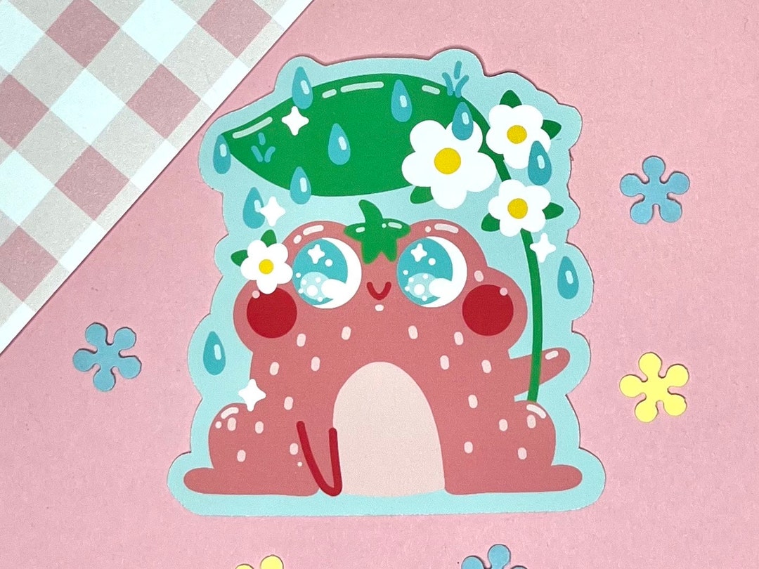 Strawberry Frog Vinyl Sticker L Cute Frog Sticker - Etsy