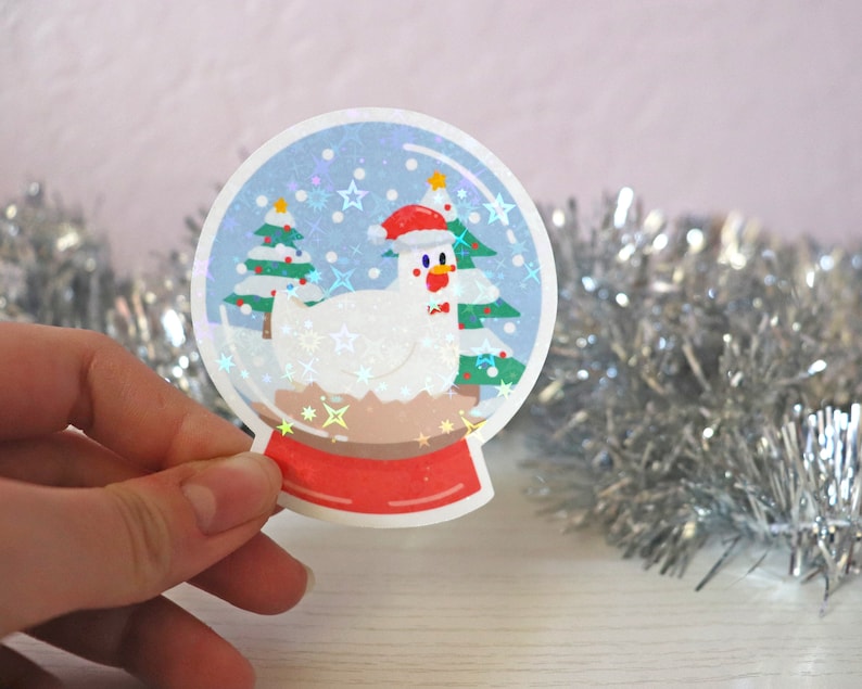 Sweetums Snow Globe Vinyl Sticker 3 inch Christmas Holidays waterproof holo sticker for your phone laptop or water bottle