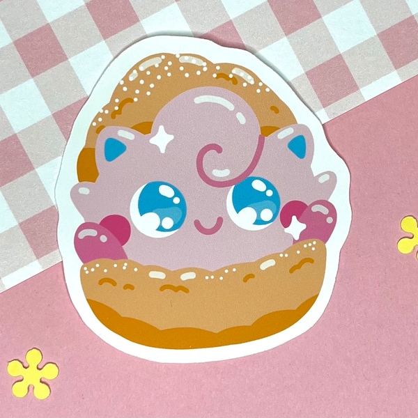 Autocollant Jiggly Cream Puff - Autocollant vinyle Kawaii