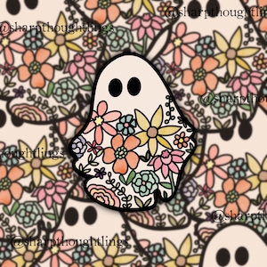 Floral Ghost Sticker | Halloween Sticker | Ghostie Sticker | Spooky Season | Unique Ghost Sticker | Halloween Merch | Flower Sticker