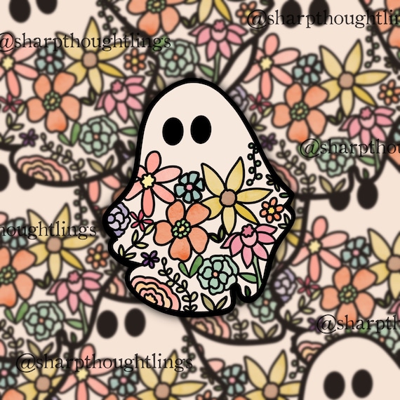 Floral Ghost Sticker | Halloween Sticker | Ghostie Sticker | Spooky Season | Unique Ghost Sticker | Halloween Merch | Flower Sticker