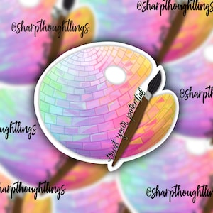 May include: A colorful paint palette with a paintbrush, with the text "Trust your potential" written on it.